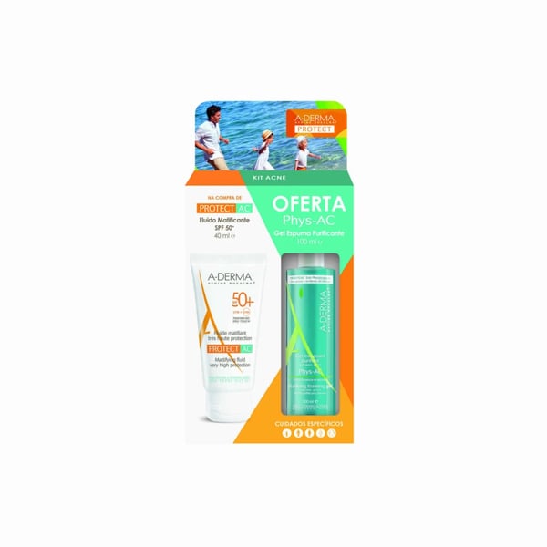 A-Derma Protect AC Fluido Matificante SPF50+ 40 ml com Oferta de Phys-Ac Gel Espuma Purificante 100 ml 6079087.webp