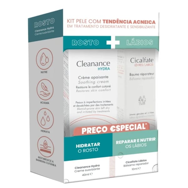 Avène Cleanance Hydra Creme 40 ml + Cicalfate Bálsamo Reparador Lábios 10 ml 7259184.webp
