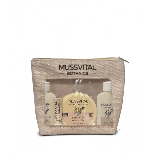 Mussvital Coffret Botanics Aveia Creme de Mãos 200 ml + Loção Corporal 100 ml + Gel Banho 100 ml + Stick Labial SPF15 4 gr