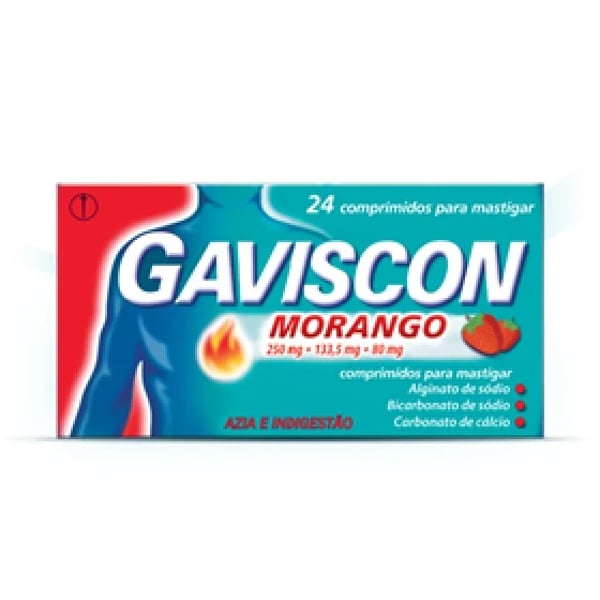 Gaviscon Morango 250/133,5/80 mg x 24 Comprimidos Mastigáveis