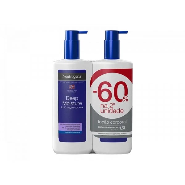 Neutrogena Duo Loção Corporal Hidratação Profunda Pele Seca e Sensível 2 x 400 ml com Desconto de 60% na 2ª Embalagem