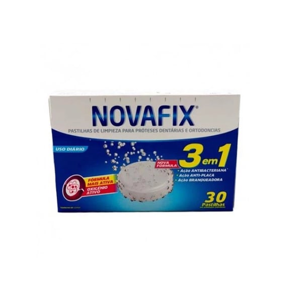 Novafix Pastilhas de Limpeza 3 em1 Ef Prot Dent 30 unidades PREÇO ESPECIAl