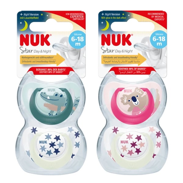 Nuk Star Daynight Chupeta Silicone 6-18 meses 2 unidades
