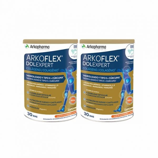 Arkopharma Arkoflex Dolexpert <mark>Colagénio</mark> Duo Pó solúvel 2 x 390 g Laranja com Desconto de 40% na 2ª Embalagem