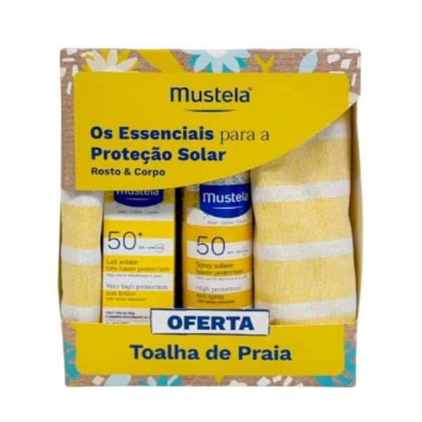 Mustela Solar Spray SPF50 200mL +Leite Rosto SPF50 40mL+Toalha