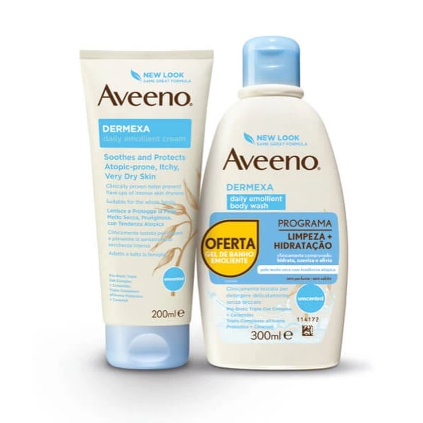 Aveeno Dermexa Creme Emoliente 200 ml com Oferta de Gel Banho Emoliente 300 ml