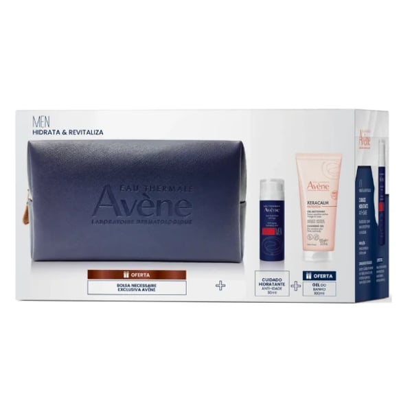 Avene Homem Cuid Hidrat Env Kit Natal25 (Creme Anti-idade Men 50ml + Xeracalm Gel Banho 100ml + Necessaire)